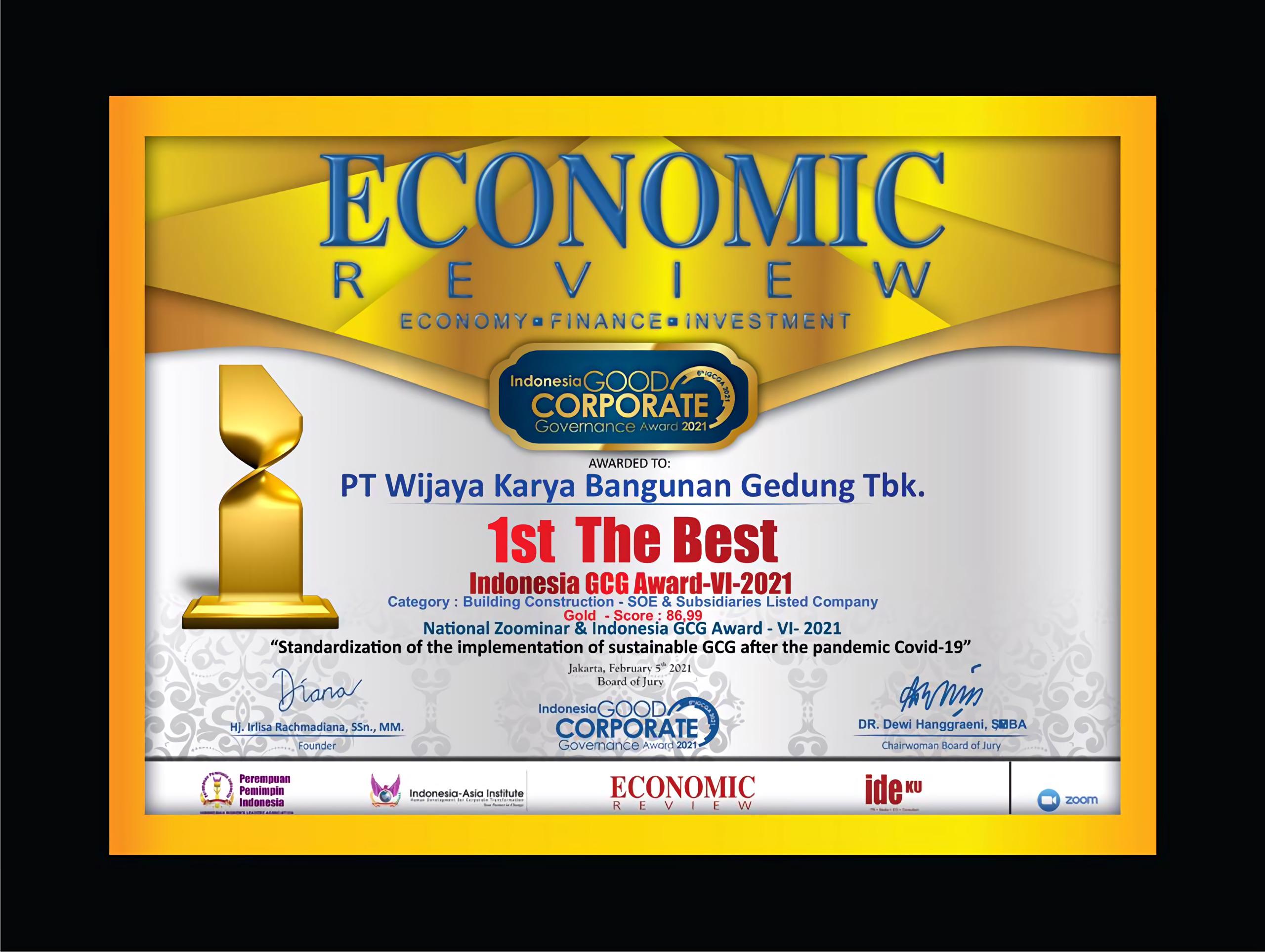 WEGE Raih Peringkat Pertama "The Best GCG Award-VI-2021"